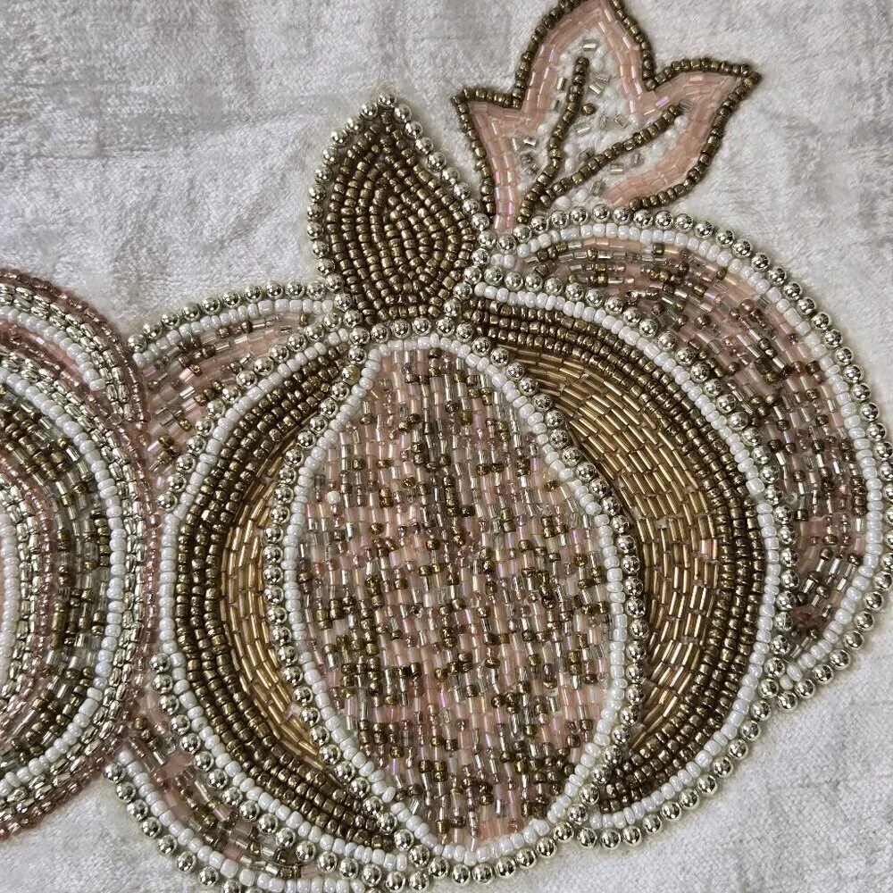 Family Gatherings Fall Autumn Pumpkin Table Runner Beaded Cream Gold Tan Silver